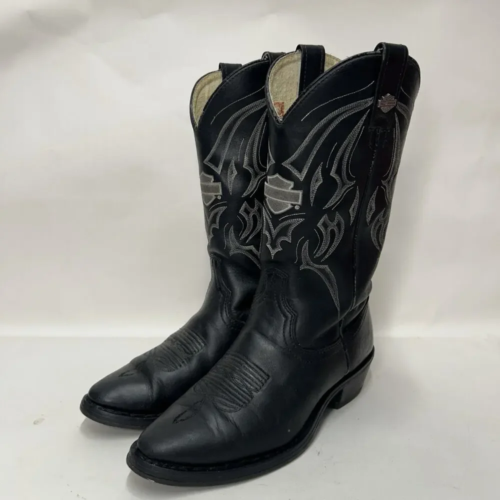 Y2K Harley Davidson Western Cowboy Biker Boots “Black White”